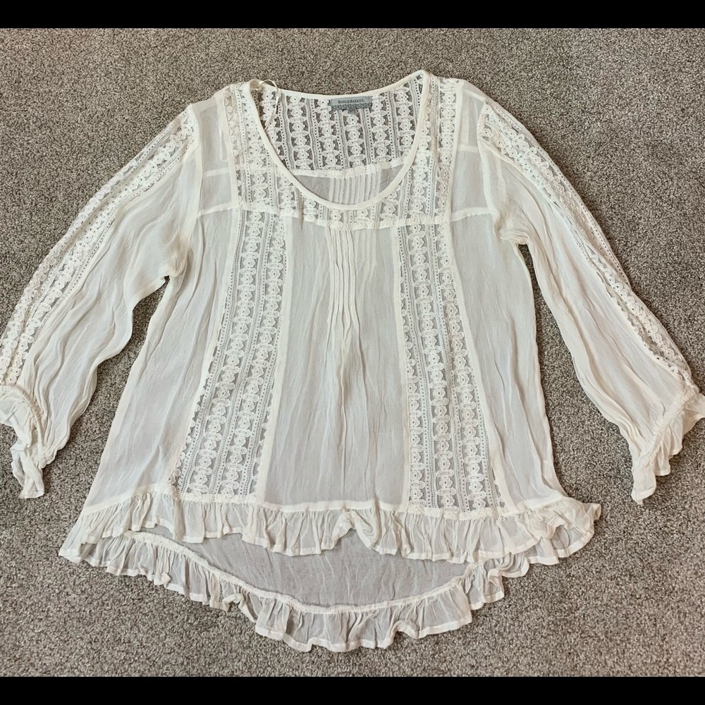 WORLD MARKET Ivory LACE Ruffled FESTIVAL Shirt  M
